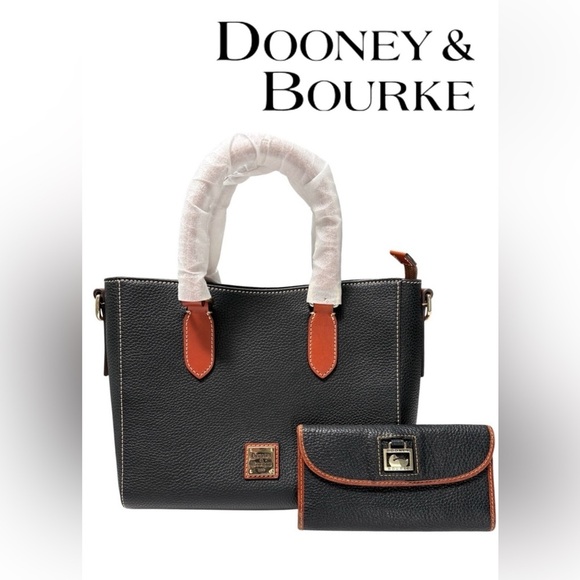 Dooney & Bourke Janine Satchel Crossbody Black Brown with Wallet & Dustbag - Picture 1 of 16